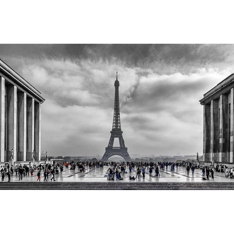 Eiffel Black Modern Wood Framed Art Print with Double Matting by Kostka, Vladimir