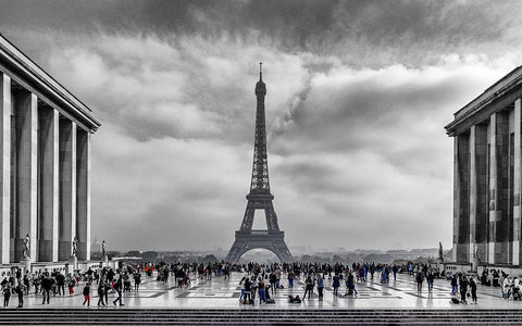 Eiffel White Modern Wood Framed Art Print with Double Matting by Kostka, Vladimir