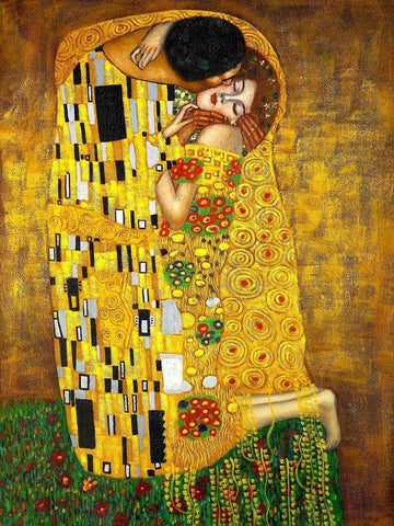 The Kiss Black Ornate Wood Framed Art Print with Double Matting by Klimt, Gustav