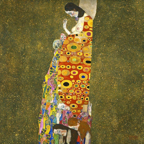 Hope II, 1907-1908 Black Ornate Wood Framed Art Print with Double Matting by Klimt, Gustav