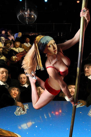 Girl with Pearl Earring and Pole Black Ornate Wood Framed Art Print with Double Matting by Kite, Barry