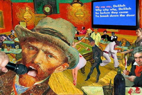 Karaoke Night in Arles Black Ornate Wood Framed Art Print with Double Matting by Kite, Barry