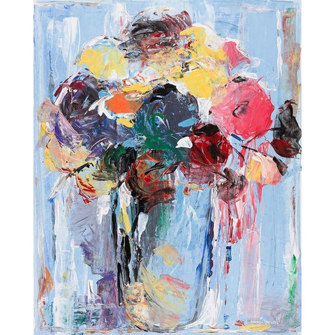 Bouquet in Blue Gold Ornate Wood Framed Art Print with Double Matting by Khorasani, Hooshang