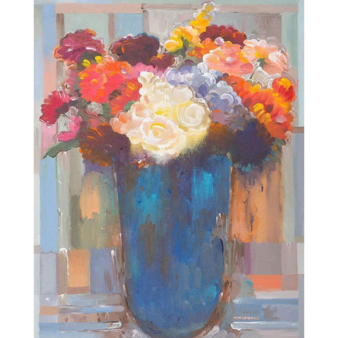 Flowers in a Blue Vase Gold Ornate Wood Framed Art Print with Double Matting by Khorasani, Hooshang