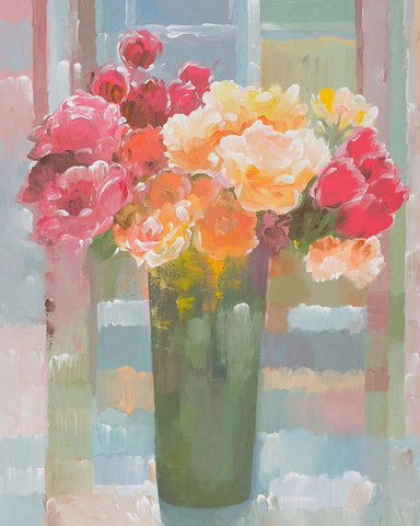 Happily a-Bloom White Modern Wood Framed Art Print with Double Matting by Khorasani, Hooshang