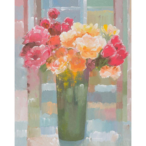 Happily a-Bloom White Modern Wood Framed Art Print by Khorasani, Hooshang