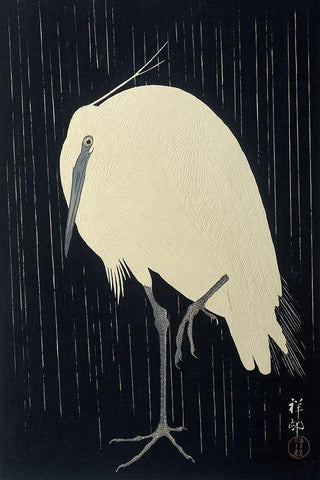 Egret in the Rain, 1925-1936 White Modern Wood Framed Art Print with Double Matting by Koson, Ohara