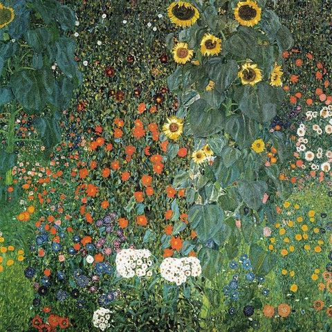 Farm Garden with Sunflowers, 1906 White Modern Wood Framed Art Print with Double Matting by Klimt, Gustav