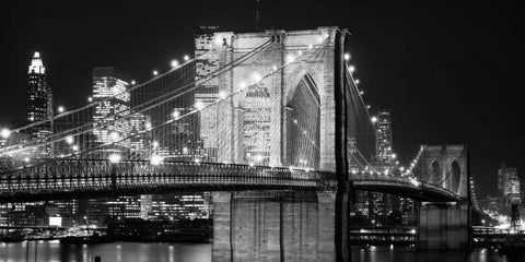 Brooklyn Bridge at Night White Modern Wood Framed Art Print with Double Matting by Lowe, Jet