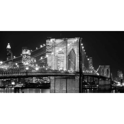 Brooklyn Bridge at Night Black Modern Wood Framed Art Print with Double Matting by Lowe, Jet