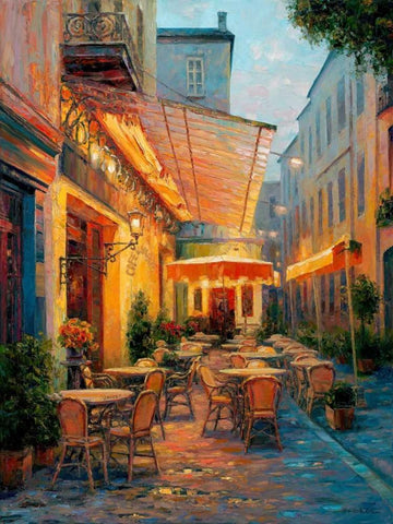 Cafe Van Gogh 2008 Arles France Black Ornate Wood Framed Art Print with Double Matting by Liu, Haixia