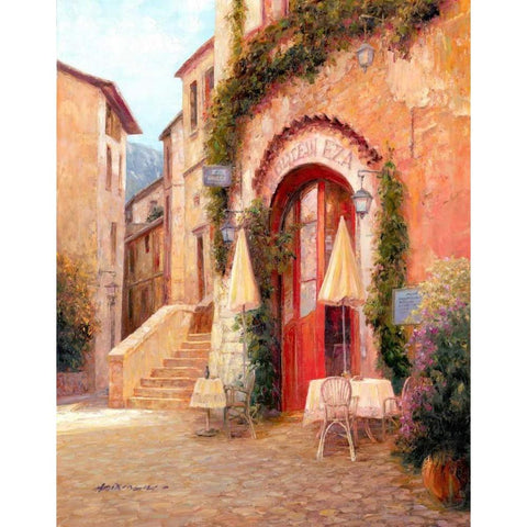 Eze Village Cafe France Gold Ornate Wood Framed Art Print with Double Matting by Liu, Haixia