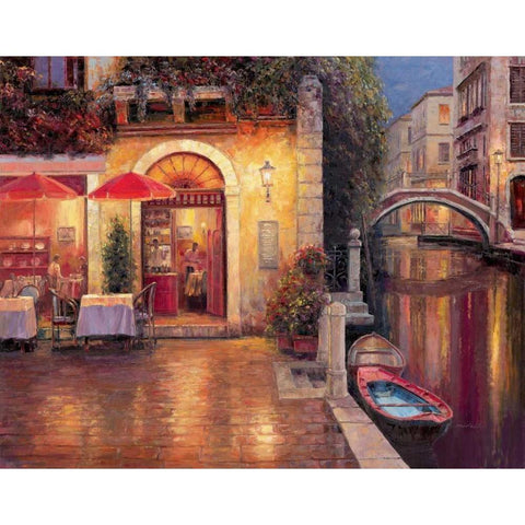 Night Cafe after Rain White Modern Wood Framed Art Print by Liu, Haixia