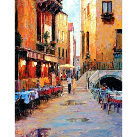 Street Cafe after Rain White Modern Wood Framed Art Print by Liu, Haixia