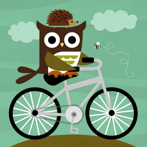 Owl and Hedgehog on Bicycle Black Ornate Wood Framed Art Print with Double Matting by Lee, Nancy