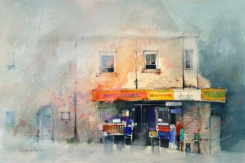 Corner Store Black Ornate Wood Framed Art Print with Double Matting by Lovett, John