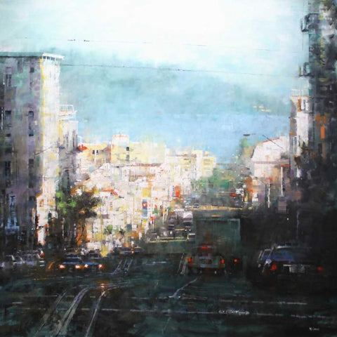 Bay Mist Black Modern Wood Framed Art Print by Lague, Mark