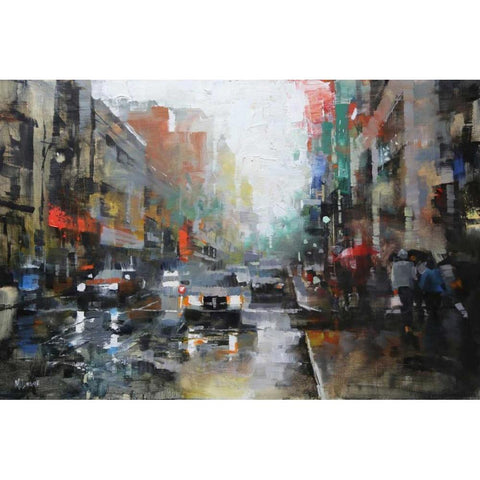 Montreal Rain Gold Ornate Wood Framed Art Print with Double Matting by Lague, Mark