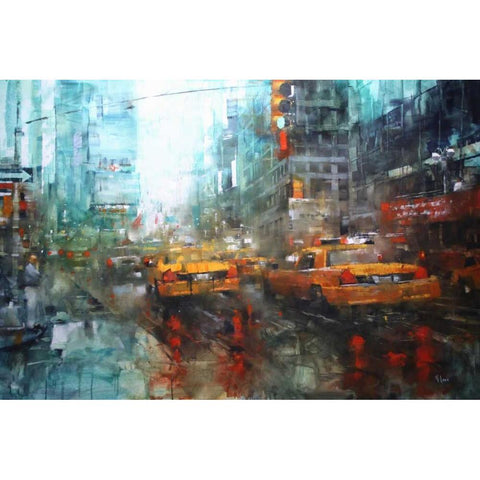 Times Square Reflections White Modern Wood Framed Art Print by Lague, Mark
