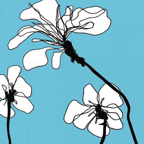 Flowers in Blue 1 Black Modern Wood Framed Art Print by Loeber, Mette