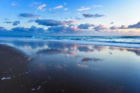 Blue Shores White Modern Wood Framed Art Print with Double Matting by Louise, Tracie