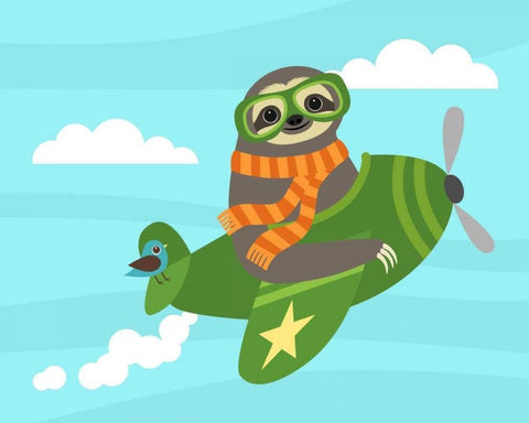 Airborne Sloth White Modern Wood Framed Art Print with Double Matting by Lee, Nancy