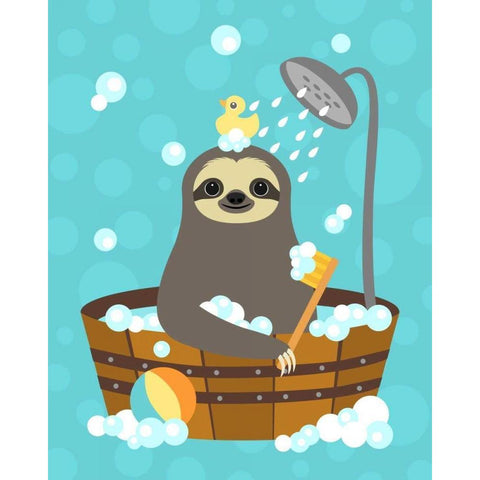 Bathing Sloth White Modern Wood Framed Art Print by Lee, Nancy