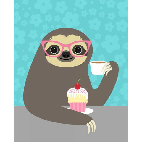 Diva Sloth White Modern Wood Framed Art Print by Lee, Nancy