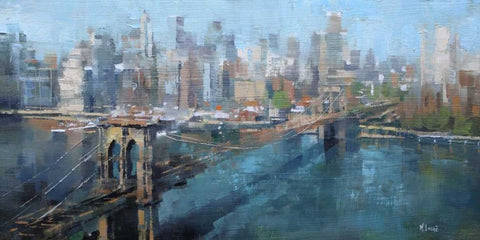 Brooklyn Bridge Black Ornate Wood Framed Art Print with Double Matting by Lague, Mark