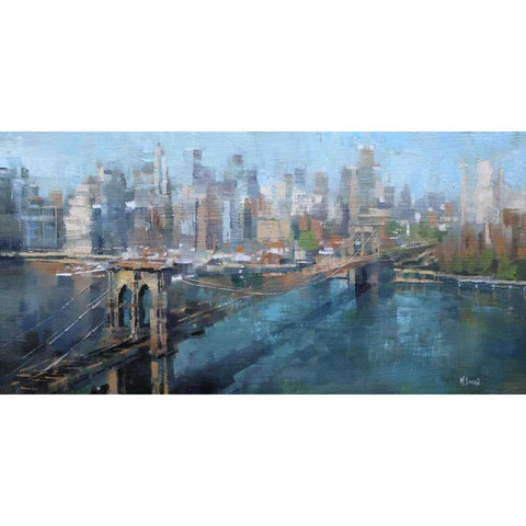 Brooklyn Bridge Black Modern Wood Framed Art Print by Lague, Mark