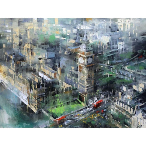 London Green - Big Ben White Modern Wood Framed Art Print by Lague, Mark
