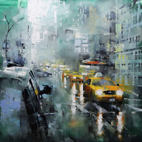 New York Rain Black Modern Wood Framed Art Print by Lague, Mark