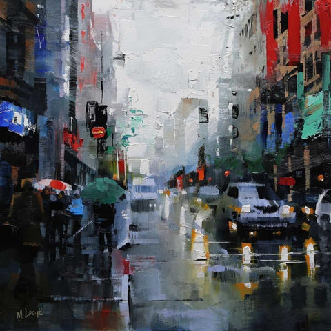 St. Catherine Street Rain Black Modern Wood Framed Art Print by Lague, Mark