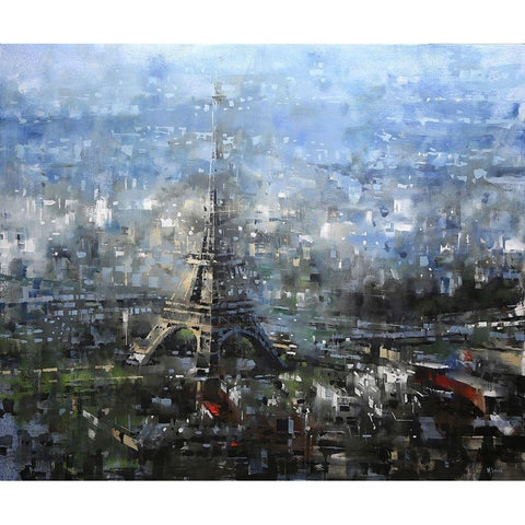 Blue Paris Black Modern Wood Framed Art Print with Double Matting by Lague, Mark