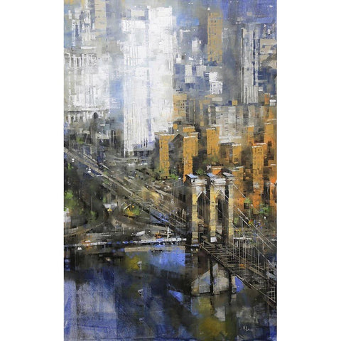 Brooklyn Bridge Black Modern Wood Framed Art Print by Lague, Mark