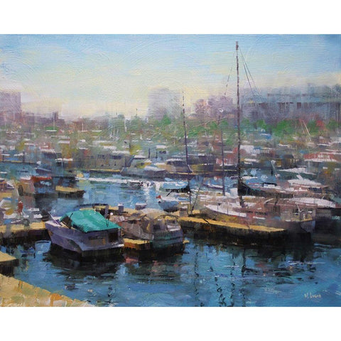 Chicago Harbor Gold Ornate Wood Framed Art Print with Double Matting by Lague, Mark