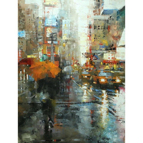 Manhattan Orange Umbrella Black Modern Wood Framed Art Print with Double Matting by Lague, Mark