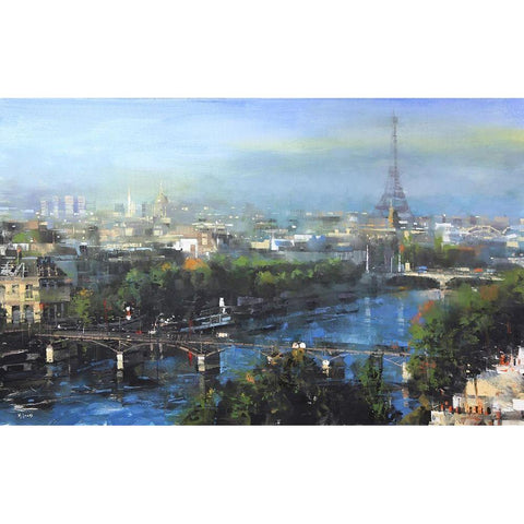 Paris Pedestrian Bridge White Modern Wood Framed Art Print by Lague, Mark