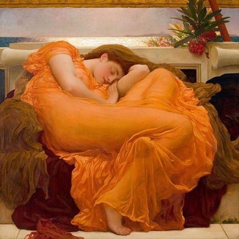 Flaming June Black Ornate Wood Framed Art Print with Double Matting by Leighton, Frederic