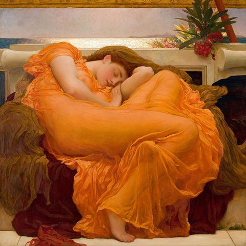 Flaming June Black Modern Wood Framed Art Print with Double Matting by Leighton, Frederic