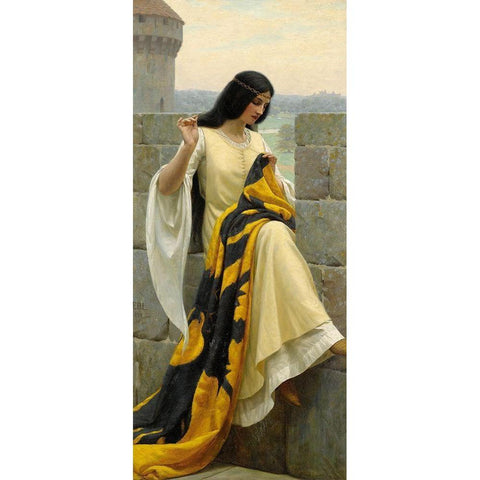 Stitching the Standard, 1911 Black Modern Wood Framed Art Print with Double Matting by Leighton, Edmund Blair