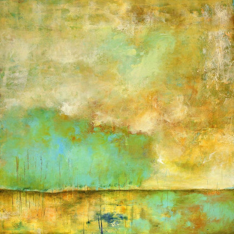 Deep Breath, Teal Trees, Stillness Black Ornate Wood Framed Art Print with Double Matting by Lisa Mann Fine Art
