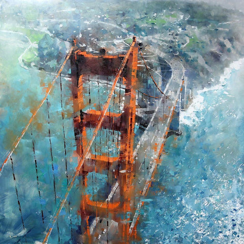 Over Golden Gate Black Modern Wood Framed Art Print with Double Matting by Lague, Mark