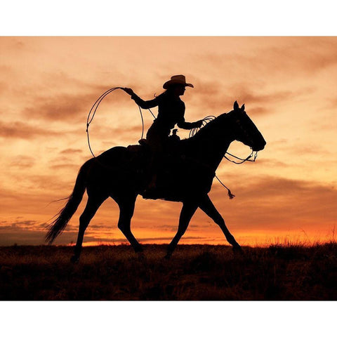 Cowgirl Silhouette Gold Ornate Wood Framed Art Print with Double Matting by Leacock, J.C.