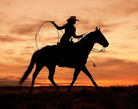 Cowgirl Silhouette Black Ornate Wood Framed Art Print with Double Matting by Leacock, J.C.