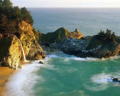 McWay Falls White Modern Wood Framed Art Print with Double Matting by Leacock, J.C.