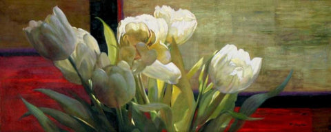 Tulips with Red Black Ornate Wood Framed Art Print with Double Matting by McLaughlin, Jan