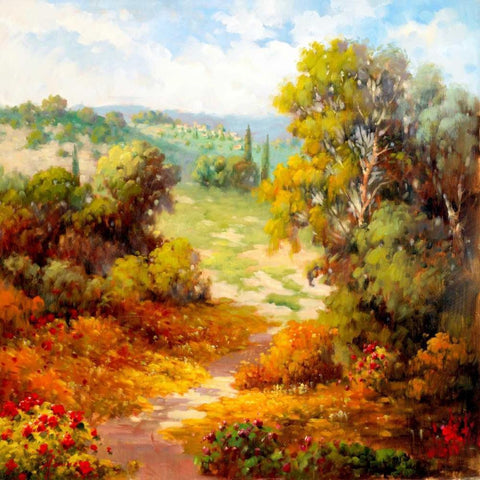 Autumn Path Black Modern Wood Framed Art Print by Marino