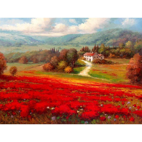 Poppy Fields Afar White Modern Wood Framed Art Print by Marino