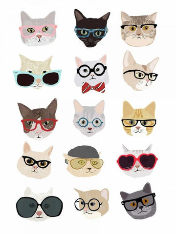 Cats with Glasses White Modern Wood Framed Art Print with Double Matting by Melin, Hanna